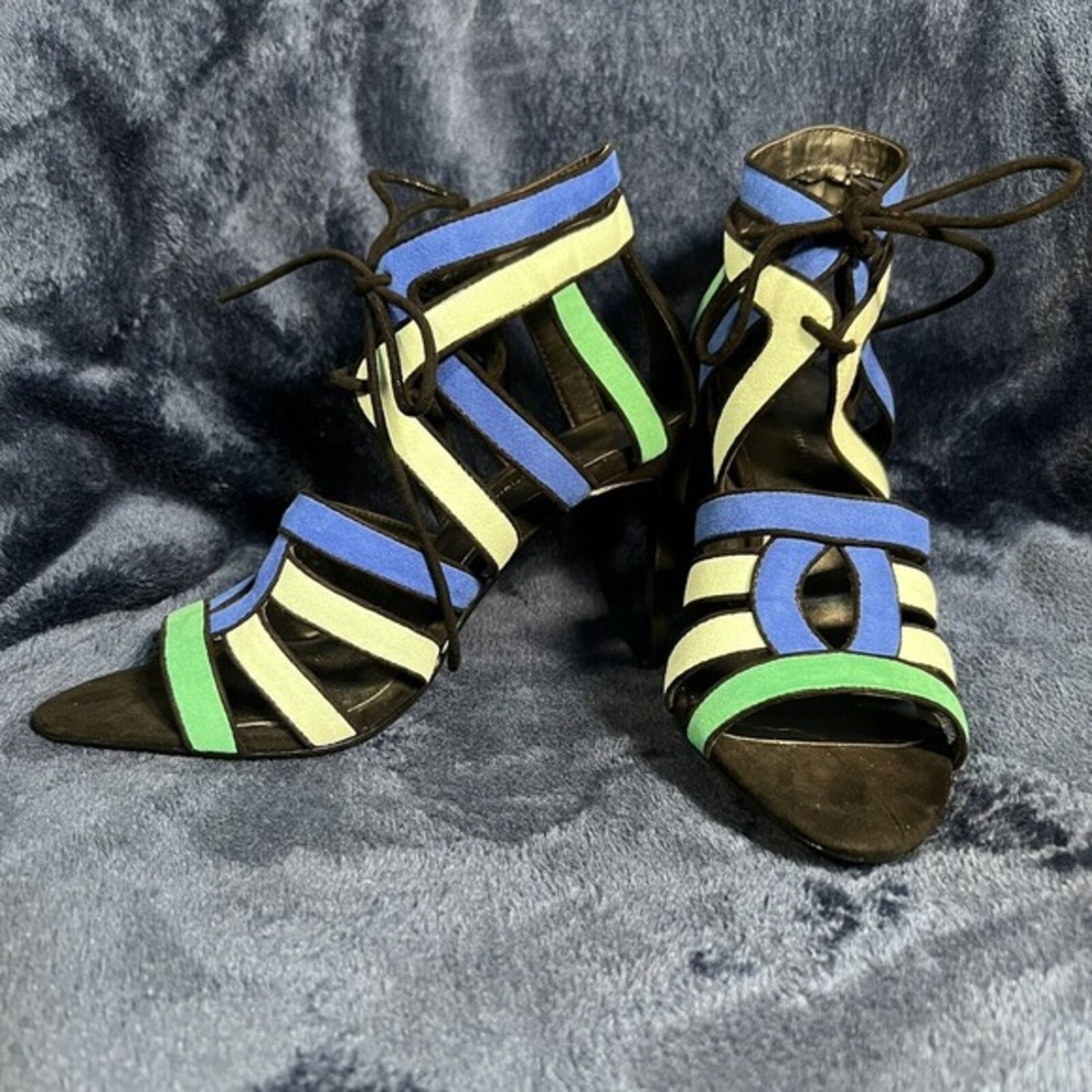 ZARA BLUE GREEN HIGH HEEL LACE UP STRAPS SANDALS SHOES SIZE 39‎ - Picture 2 of 6